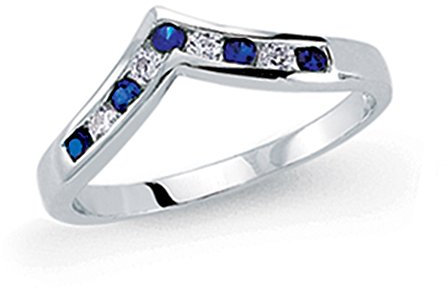 Jewelco London Sterling Silver Sapphire-Blue Cubic Zirconia Channel set Alternating Wishbone Eternity Ring
