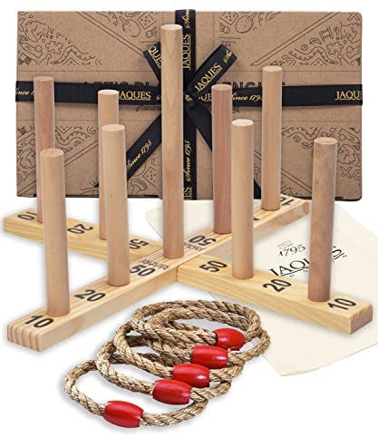 Jaques of London Wooden Quoits Garden Game | Outdoor Games for Adults & Kids | 9 Pin Ring Toss Game | Family Lawn Games | Since 1795