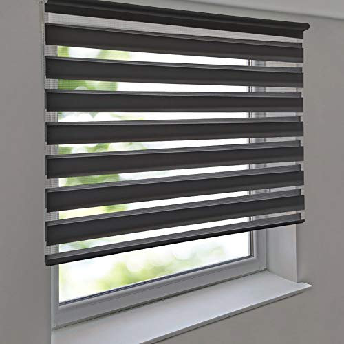 Doppelrollo Premium 45 x 230 cm anthrazit - Duorollo Vario Seitenzug zum Anschrauben freihängend für Wandmontage und Deckenmontage - inkl. Metallträger
