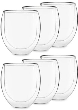 Feelino® Doppelwandige Teegläser (6x320ml) inkl. 6x weißer Jasmintee Teeblumen Geschenkset |Teegeschenk: Doppelwandige Gläser + Erblühtee, Thermogläser doppelwandig inkl. Tee Geschenkset, Tee Set