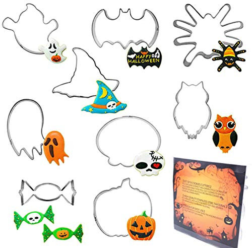 ElecMotive Juego de 9 moldes para galletas de Halloween de acero inoxidable para decoración de galletas