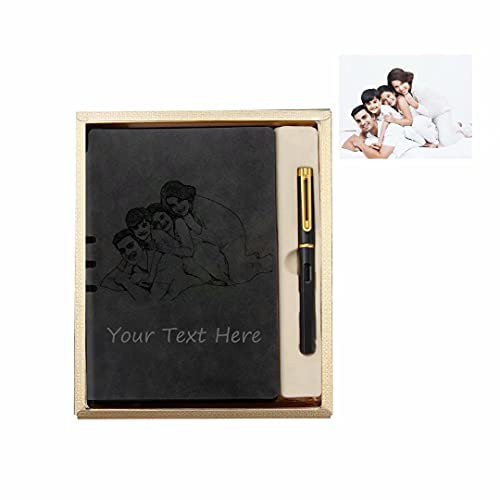 Personalisierte Leder Journal Notizbücher Benutzerdefinierte Foto Text Skizzenbuch Rustikales Schreiben Notizbuch Geschenk Gravierte Nachfüllbare Notizblöcke Leder Journal Geschenkset mit Stift