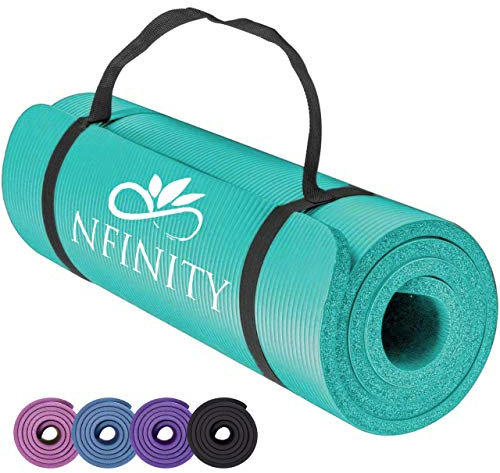 NBR Yoga Mat Exercise Fitness foam Extra Thick Non-Slip Large Padded High Density for Pilates gymnastics stretching Workout with Free Carry Strap (Teal)
