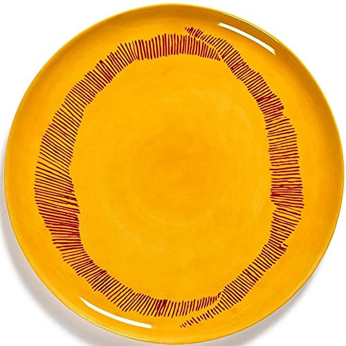 Serving Plate Feast L35 X W35 X H2 cm Sunny Yellow Swirl-Stripes Red
