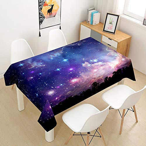 Hearda Tischdecke Abwaschbar Rechteckig, 3D-Astronomie-Druck Polyester Tischdecken Wasserdicht Pflegeleicht Tischtuch für Küche Party Outdoor Garten Restaurant (Lila Nachthimmel,140x180cm)