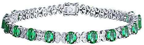 Daesar Echt Weißgold 750 Damen Armband Blume mit Oval Smaragd 6.3ct, Armband Hochzeit Vintage Bettelarmband Diamant