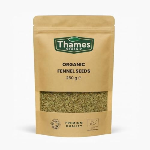 Organic Fennel Seeds 250g - Aromatic, Vitamin A, Vitamin C, No Additives, Preservatives, Raw, Vegan, GMO Free, Certified Organic - Thames Organic