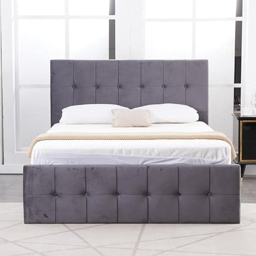 KOSY KOALA Milano Grey Velvet Ottoman storage Gas Side Lift Bed 4ft small double bed frame Cushioned high headboard(4FT SMALL DOUBLE)