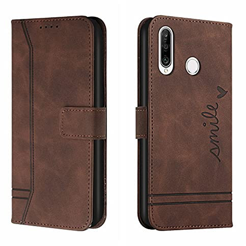 Trugox Handyhülle für Huawei P30 Lite Hülle Klappbar Klapphülle Totemblume mit Kartenfach Handytasche Handy Schutzhülle Tasche Leder Wallet Flip Case Book Cover - Braun