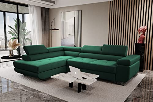 SEPRO MÖBEL MALIBU Exklusive Ecksofa, Eckcouch mit Schlaffunktion und Bettkasten | Schlafsofa für Wohnzimmer Schlafzimmer | Möbel & Möbelsets | Modern Zimmer-Sofa | Couch Home Decor Deko | Grün
