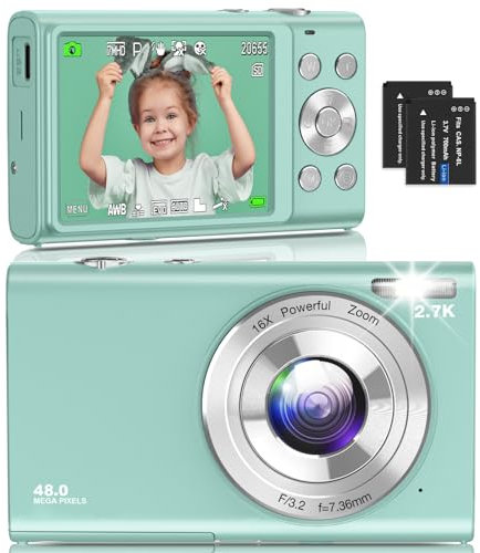 Digitalkamera, Autofokus-Vlogging-Kamera HD 2,7 K 48 MP mit 2,8 Zoll großem Bildschirm, 16-facher Digitalzoom, tragbare Mini-Kamera für Fotografie, Youtube-Vlogging-Kamera für Kinder