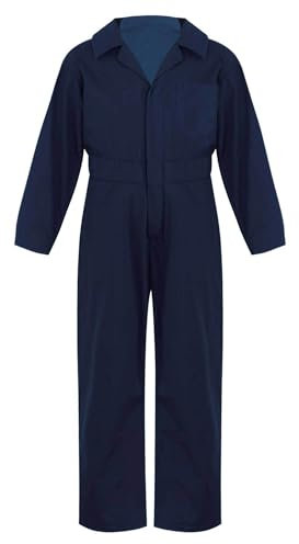 TTAO Kinder Arbeitsoverall Einteilige Blaumann Schutzanzug Jumpsuit Atmungsaktiv Frühling Herbst Junior Rallyekombi Freizeitanzug Größe 110-176 Dunkelblau 110-116