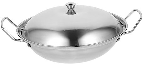 BESTonZON 1 juego de sartén wok de acero inoxidable con mango tapa antiadherente sartenes ollas sopera utensilios de cocina para inducción de gas o cocina eléctrica 25 4 cm