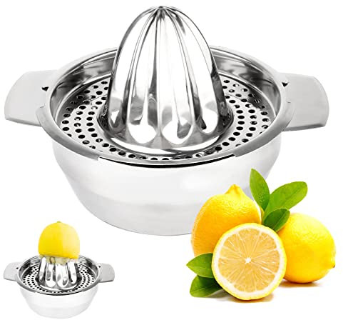 Exprimidor de Limón, Exprimidor Limon Acero Inoxidable, Exprimidor Limon Manual, con Recipiente, Sólido y Duradero, Para Limón, Lima, Naranja, Pomelo y Cítricos