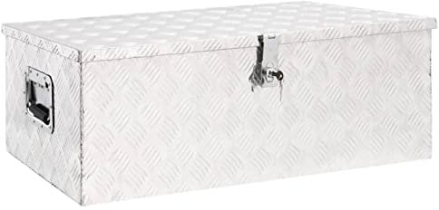 ZHOUMIN Aufbewahrungsbox, Abschließbare Box, Alu Box, Metal Box, Transportkiste, Werkzeugbox, Metallkiste, Alukiste, Silbern 90x47x33,5 cm Aluminium
