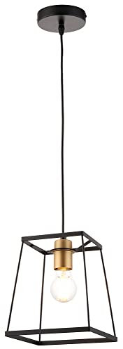 National Lighting Decorative Pendant Light – Hanging Ceiling Light with Metal Box Cage Lampshade – Dimmable Black Pendant Light Fitting – LED Compatible Pendant Ceiling Light – LED E27