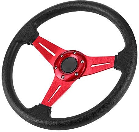 Ergonomisches 350 mm Deep Dish Sportlenkrad mit Rennlenkrad Design für Auto, Hochwertiges Modifiziertes Zubehör Sportwagen und Tuning Fahrzeuge, Universell Einsetzbares Lenkrad Autoliebhaber, Rot