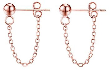 Reffeer 925 Sterling Silber Kugelkette Ohrstecker baumeln für Damen Ohrringe Kette Tropfen Ohrringe Ohrstecker (C-Roségold)