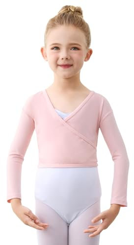 boruizhen Kinder Ballett Wickeljacke Langarm Gymnastik Tanz Ballettjacke Mädchen Baumwoll Ballett Bolero für Mädchen Kinder Damen Rosa L