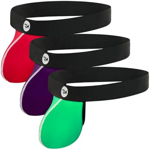 Real Men Lift Pouch Jock Strap 1 oder 3 Pack - Vasektomie Support Unterwäsche - Athletic Supporter, D Pouch 3er-Pack - Rot, Grün, Lila, Large