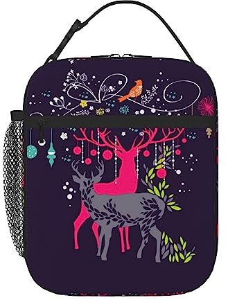 FRGMNT Tragbare isolierte Lunchtasche mit Elch und Weihnachtsbaum-Aufdruck, hält Ihr Mittagessen überall frisch