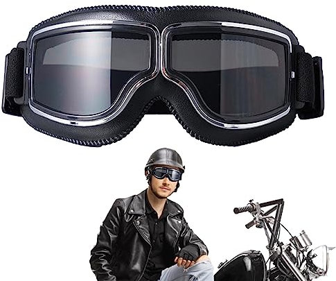Motorradbrille PU Leder Sonnenbrillen Retro Radbrille Helmbrille Fliegerbrille Winddicht Motorradbrille Herren Crossbrille Motocrossbrille Verstellbare Für ATV Bike Motocross Brille Schutzbrille