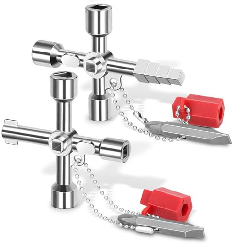 TERJBG 2 Stück Schaltschrankschlüssel, 4 Wege Multifunktionsschlüssel, Universeller Schaltschrankschlüssel, Zinklegierung, für Elektrische Wasser Gas Meter Box Schrank Öffnen Schlüssel, Silber, XB02