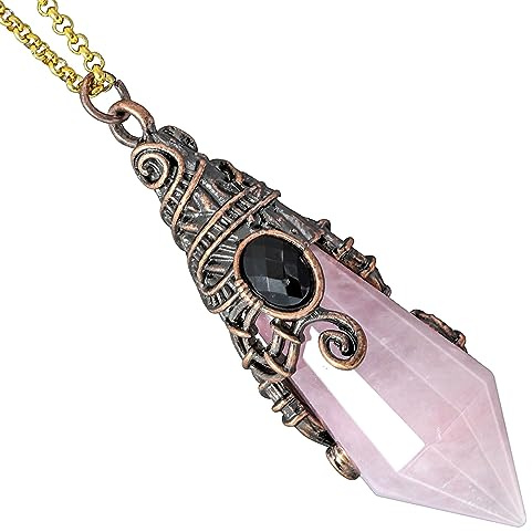 mookaitedecor Vintage Healing Crystal Point Pendant Necklace for Women Men | Reiki Chakra Dowsing Divination Pendulum, Semi Precious Gemstone Necklace Spiritual Jewellery Gift