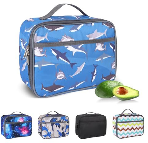Minicoco Insulated Lunch Bag for Men Kids,Portable Leakproof Food Drink Cooler Bag for Boys Girls Pack Lunch Box for Work School Picnic Camping Travel (Shark)