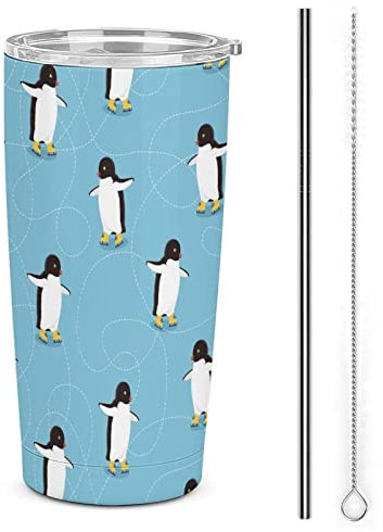 RFSHOP Pinguine auf Eis Reisebecher Thermobecher aus Edelstahl mit Deckel, auslaufsicher, Kaffeetasse für Outdoor-Aktivitäten, Bürogebrauch, 590 ml
