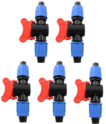 LQ Industrial 5 x Tropfbewässerungsschlauch-Kupplungsventil, Tropfbewässerung, Sprinkler-Armatur, 16PE-Rohr, Verriegelung, gerades Durchgangs-Ventil für Zuhause, Garten, Rasen und Erntebewässerung