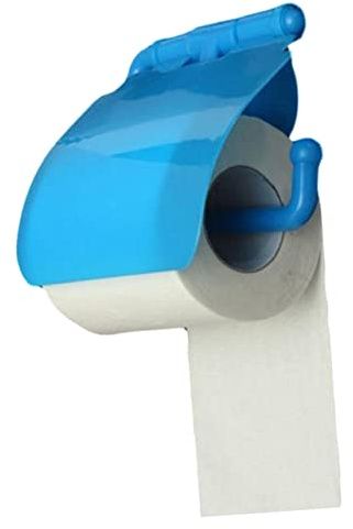 Toilettenpapierhalter mit Saugnapf, Blau, Kunststoff, mit Deckel | U Förmiges Design, Wandmontage, für Badezimmer, Passend für Tissue Paper und Papierhandtücher