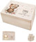 Bärenfreunde - Personalisierte Erinnerungsbox Baby mit Spezial-Druck - Individuelle Baby Erinnerungsbox - Erinnerungskiste aus Holz - Geschenk zur Geburt (S | Klappdeckel,Bär Blumen Girlande)