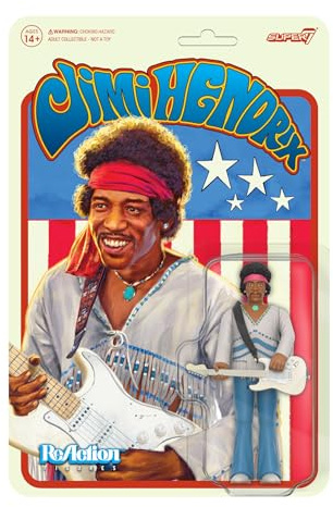 Super7 Jimi Hendrix Festival - Jimi Hendrix Actionfigur 9,5 cm mit klassischem Sammlerstück-Zubehör und Retro-Spielzeugen