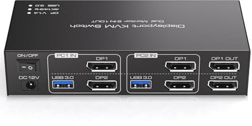 TJCXELE 4K144Hz Displayport KVM Switch 2 PC 2 Monitore USB 3.0 KVM Switch für Zwei PC Teilen Sie Dual Monitor und 4 USB Geräte Support Extended/Copy Mode With Desktop Controller
