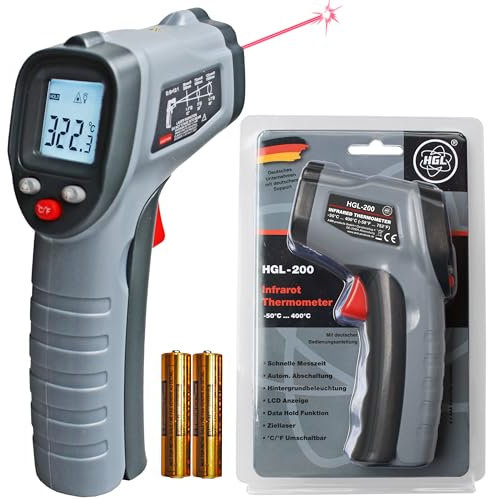 HGL-200 Infrarot Thermometer -50°C ... 400°C Temperaturmessgerät mit Laser für schnelle und präzise Messung der Oberflächentemperatur