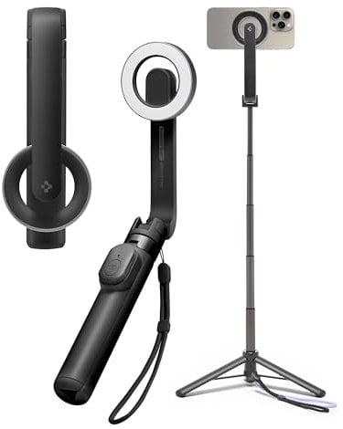 Spigen Perche à Selfie Wondersnap MagFit S571W Trépied Smartphone Bâton Selfie Portable Télescopique pour iPhone, Galaxy, Pixel, Xiaomi, Huawei, GoPro - Noir