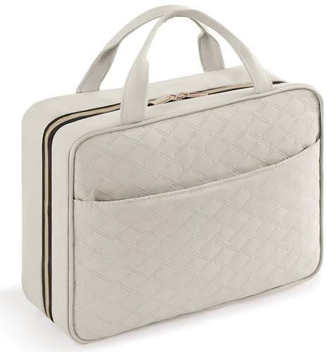 Lifewit Travel Toiletry Bag, Large Hanging Makeup Bag Organizer for Women, Transparent Travel Cosmetic Bag with Hanging Hook for Full Size Bottles, Vacation Essentials, Large,Light Grey