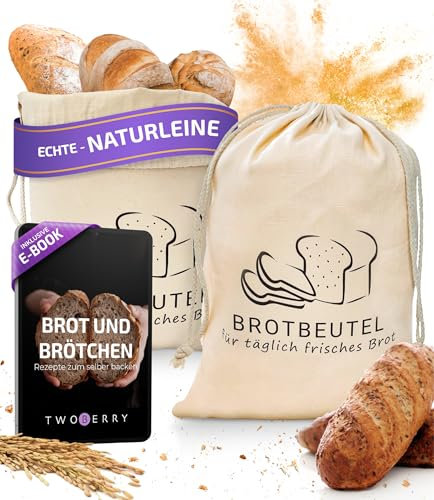 Brotbeutel Leinen [2er Set 40x30cm] Wiederverwendbarer Leinenbeutel für Brot - Waschbarer Brotsack, Brottasche oder Leinensack für Brot- Leinen Brotbeutel aufbewahrung frischhalten