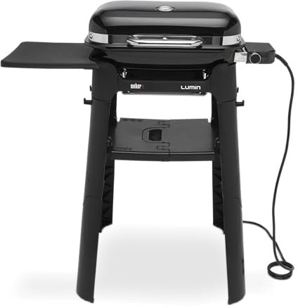 Weber Lumin Compact 91010879 Barbecue électrique, portable, 43 x 32 cm, atteint plus de 315 °C, polyvalent, idéal pour saisir, fumer, cuire à la vapeur ou cuire des aliments - Noir