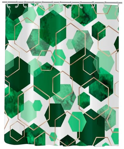 KTCINA Store de douche pour baignoire - 180 x 180 cm - Avec anneau de suspension - Motif géométrique aquarelle - Sans perçage - Pour baignoire - Vert