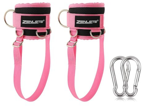 zenlete 2 Stück Fußschlaufen Kabelzug 5 D-Ringen und extra Band verstellbar für Frauen und Männer - Ankle Straps für Fitness Training Kickbacks (Pink)