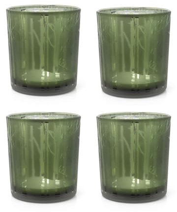 Pack of 4 Woodland Deer Green Glass Christmas Tealight Holders | Silhouette Frosted Glass Christmas Candle Holders | Xmas Tea light Votive Pots Candle Gifts - 8cm