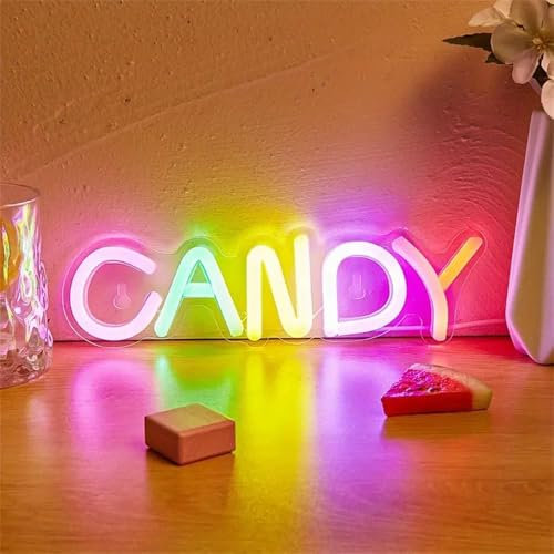 Candy Neon Sign Dimmable LED Candy Bar Neon Light USB Powered Light Up Business Sign for Candy Shop Lollipop Store Snack Sweet Shop Kids' Room Bedroom Birthday Gift