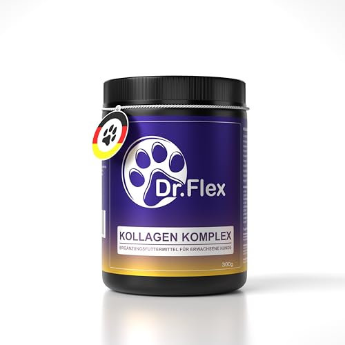 Dr. Flex Vitamin B Komplex & Kollagen für Hunde – Hochdosiert: B12, B1, B2, B3, B5 & B9 – 300 g Pulver mit 4500 mg Rinder- & 500 mg Meereskollagen – Typ I, II & III – Für Gelenke, Nerven & Energie
