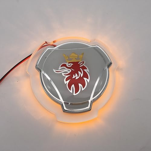 1 Set weiß-rotes Griffin-Emblem für Scania Auto LKW Frontgrill Motorhaube Abzeichen Emblem mit 24 V LED-Beleuchtungsleiste LKW beleuchtetes Zubehör (gelbe Beleuchtung)