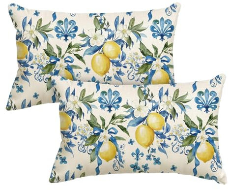 Artoid Mode Zitrone Blumen Sommer Kissenbezüge 2er Set, 30x50 cm Saisonnal Frühling Zierkissenbezug Cushion Cover Couch Wohnzimmer Deko