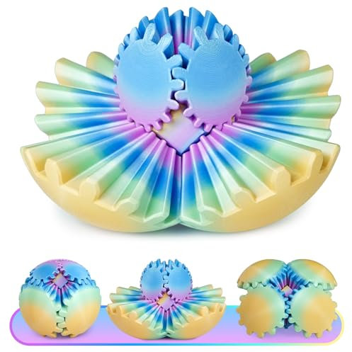 Multicoloured Gear Ball Fidget Toys 3D Printed Gear Sphere Stress Relief Cool Office Desk Toys GearSphere for Anxiety Relaxing Gift for Adults Kids Christmas Easter Birthday(Ocean Aurora,3.3)