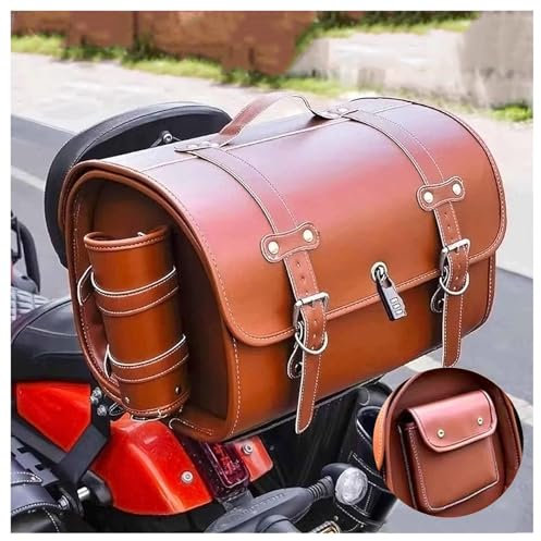VODHXA Motorrad Hecktasche für Honda Super Cub 125 2020-2024, Motorrad Gepäcktasche Wasserdichter Hecktasche Große Kapazität Motorradtasche, Retro Motorrad Satteltasche,E Light Brown