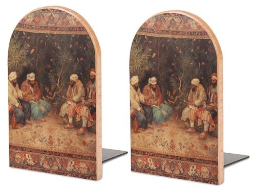 Buchstützen aus Holz, antike orientalische Kunst, rutschfeste Metallbasis, robuste Bücherregale, Dekoration, dekorative Buchstützen für Bücher/CDs, Bücherregal, Tisch, Heimdekoration